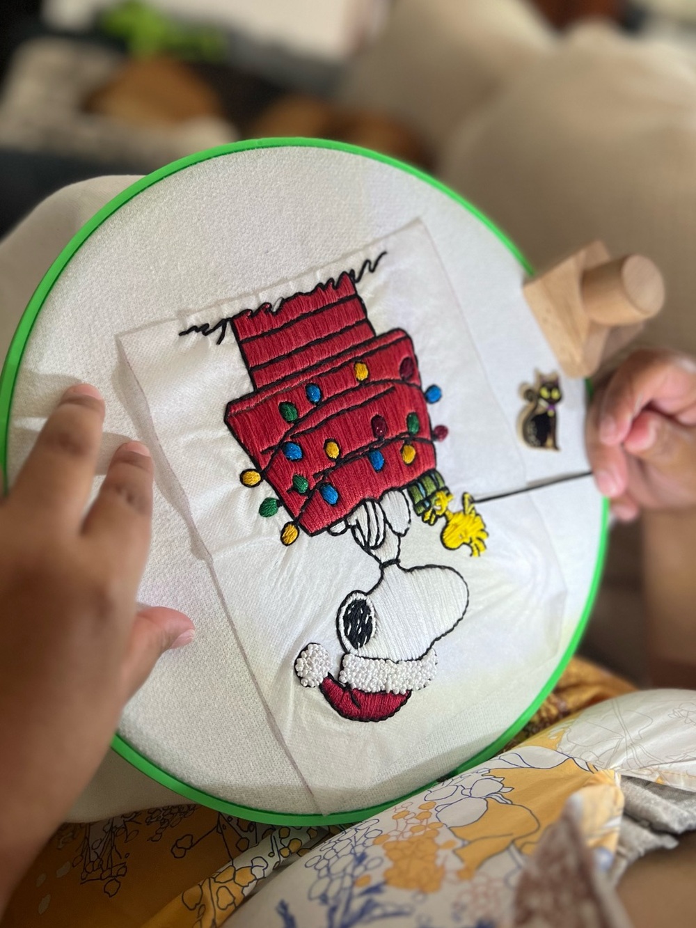 Hand Embroidered Snoopy Christmas sweatshirt | White Unisex Crewneck | Handmade - Picture 13 of 13